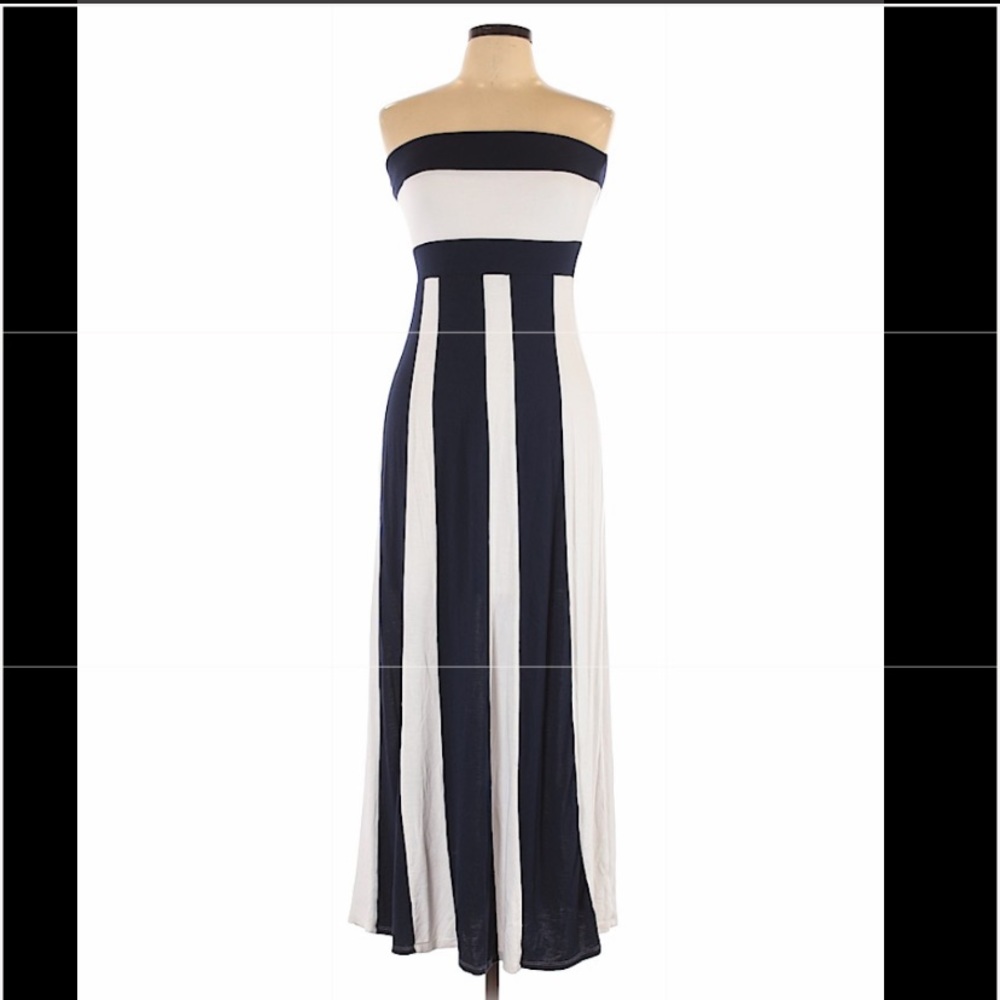 Charming Charlie Navy & White Vertical Stipe Dress